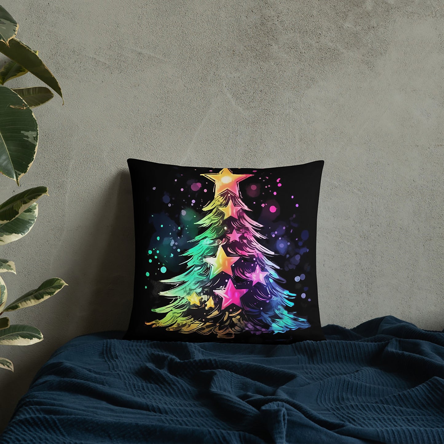 Christmas Throw Pillow Radiant Rainbow Tree Polyester Decorative Cushion 18x18