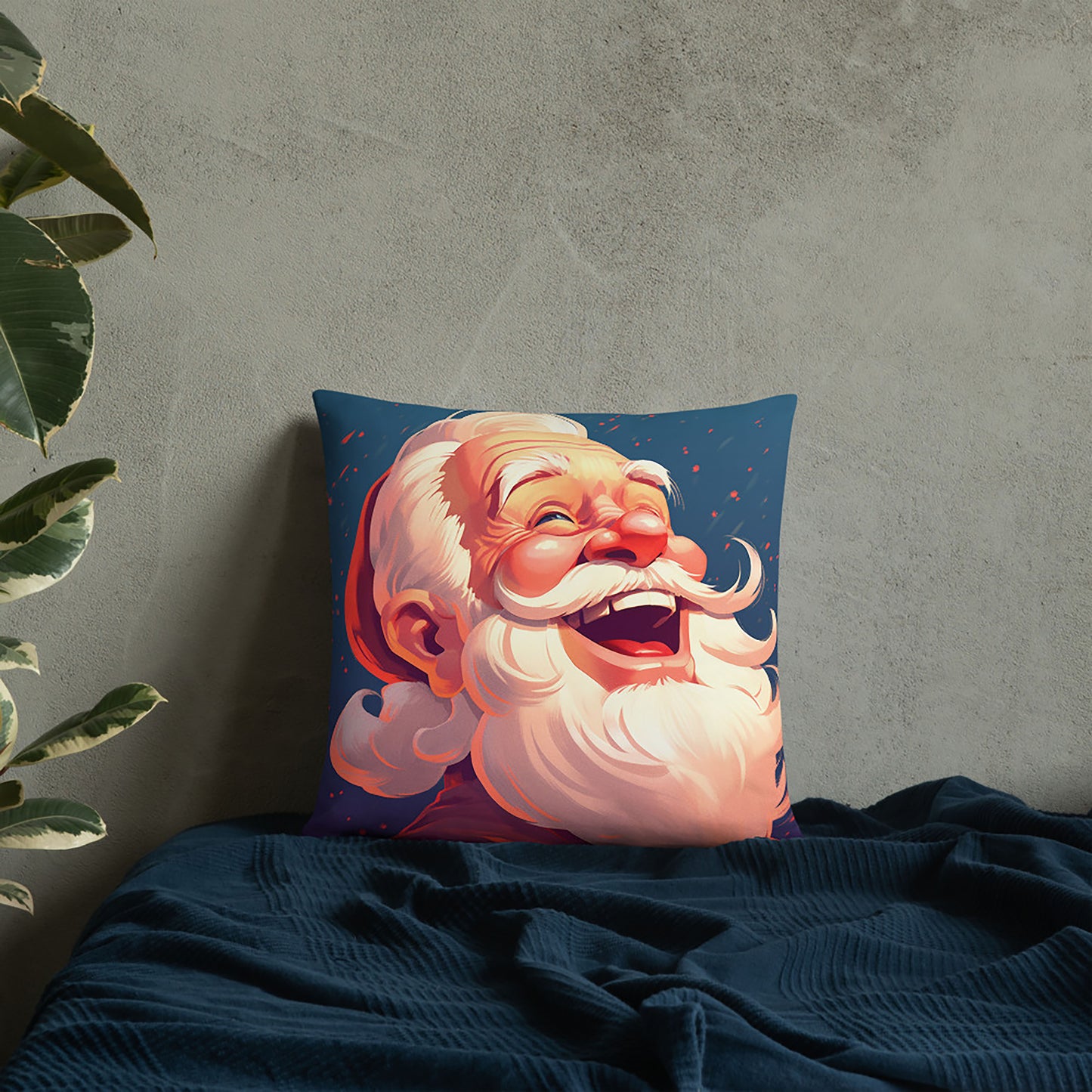 Christmas Throw Pillow Santa's Merry Portrait Polyester Decorative Cushion 18x18