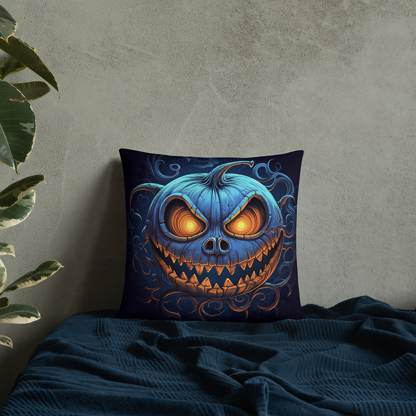 Halloween Throw Pillow Spooky Pumpkin Polyester Decorative Cushion 18x18