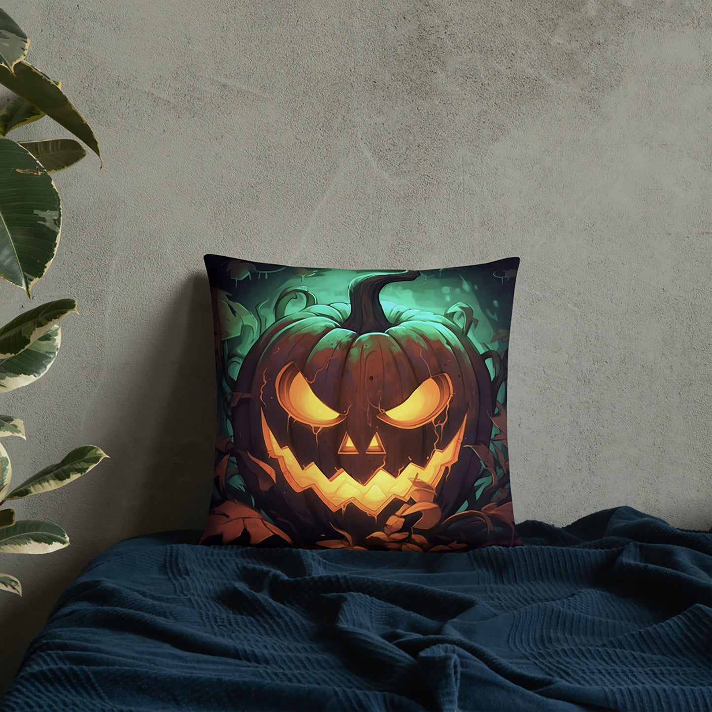 Halloween Throw Pillow Vibrant Jack O'Lantern Grin Polyester Decorative Cushion 18x18