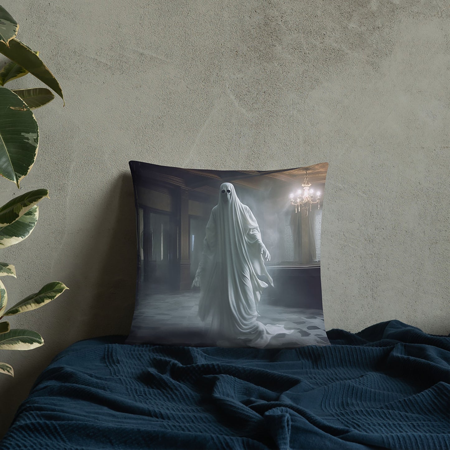 Halloween Throw Pillow Ghostly Apparition Polyester Decorative Cushion 18x18