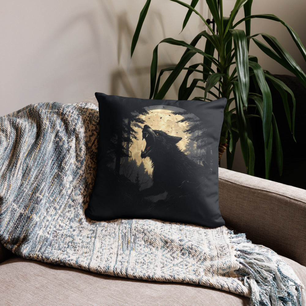 Illuminated Moon Howling Wolf Pillow