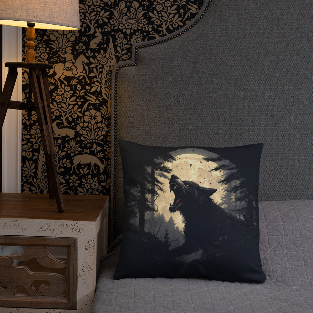 Illuminated Moon Howling Wolf Pillow