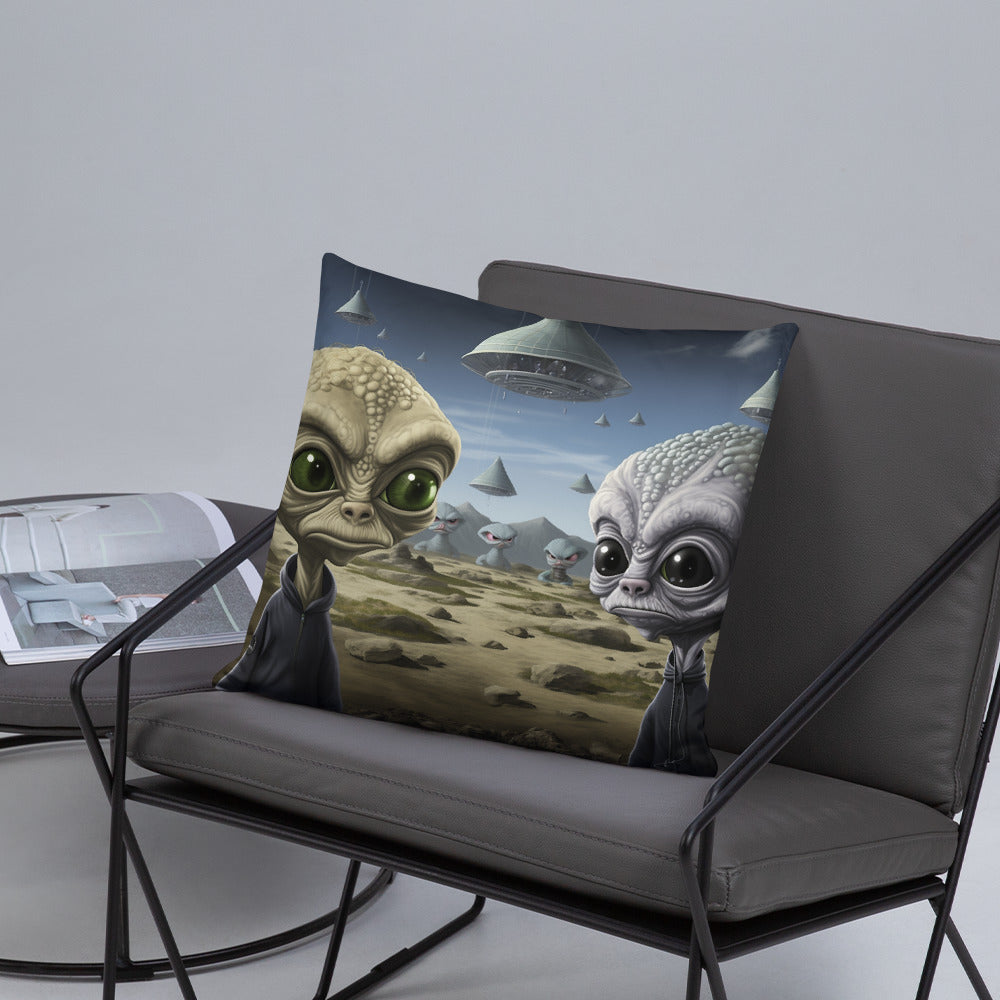 Space Throw Pillow Hoodie-Wearing Aliens Polyester Decorative Cushion 18x18