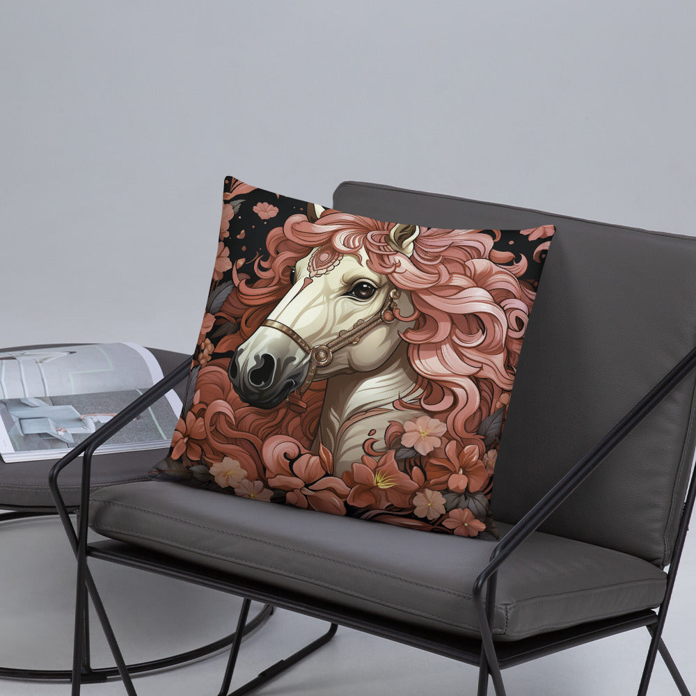 Horse Throw Pillow Floral Mane Elegance Comfort Polyester Decorative Cushion 18x18