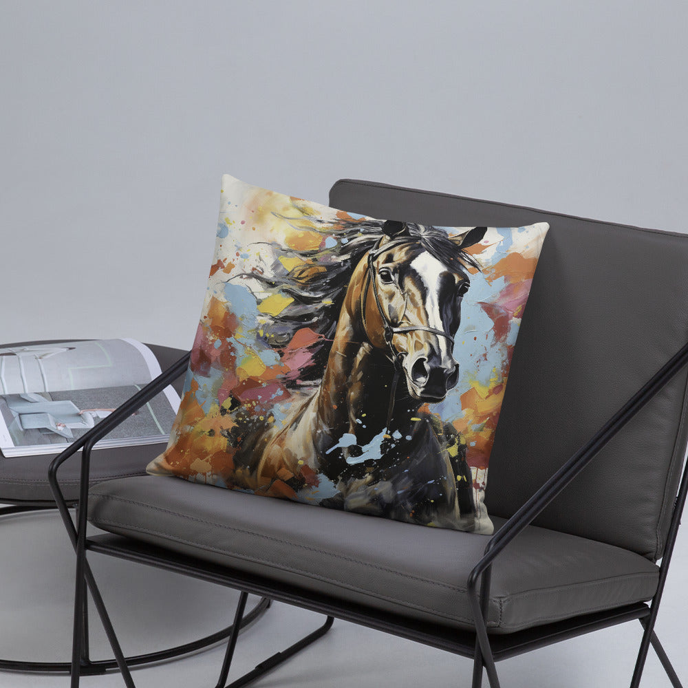 Horse Throw Pillow Color Splotched Brown Horse Polyester Decorative Cushion 18x18