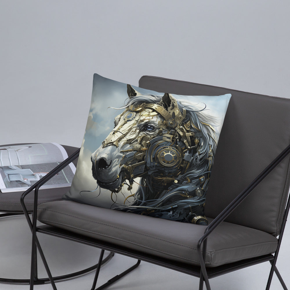 Horse Throw Pillow Cybersteampunk Horse Spirit Illustration Polyester Decorative Cushion 18x18