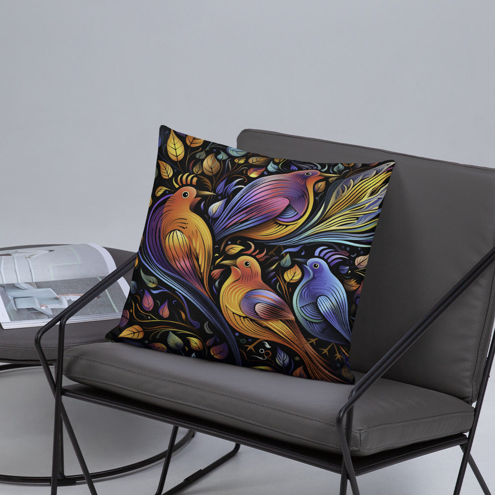 Bird Throw Pillow Neon Art Nouveau Bird Polyester Decorative Cushion 18x18