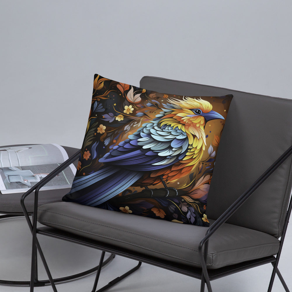 Bird Throw Pillow Exotic Landscape Bird Art Polyester Decorative Cushion 18x18
