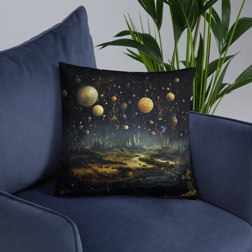 Space Throw Pillow Fantastical Galaxy Landscape Polyester Decorative Cushion 18x18