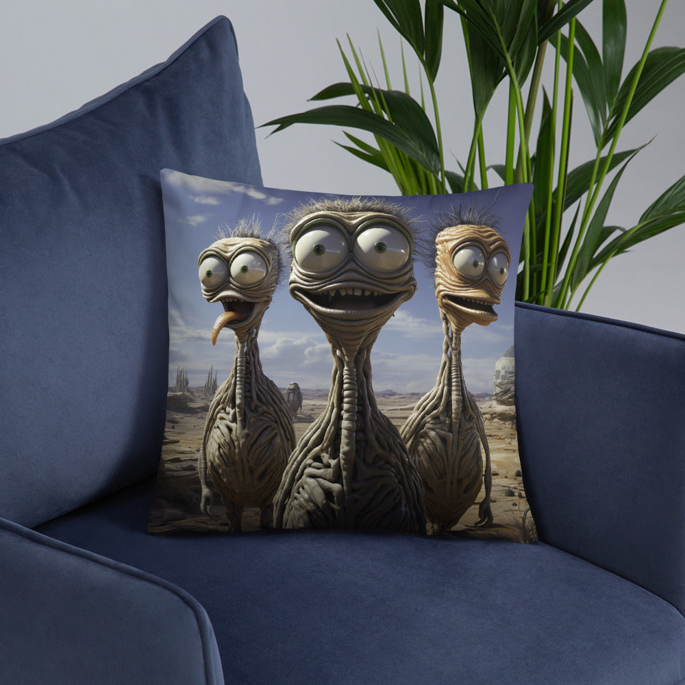 Space Throw Pillow Playful Caricature Alien Polyester Decorative Cushion 18x18