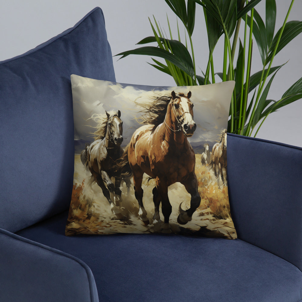 Horse Throw Pillow Cloudy Day Galloping Herd Polyester Decorative Cushion 18x18