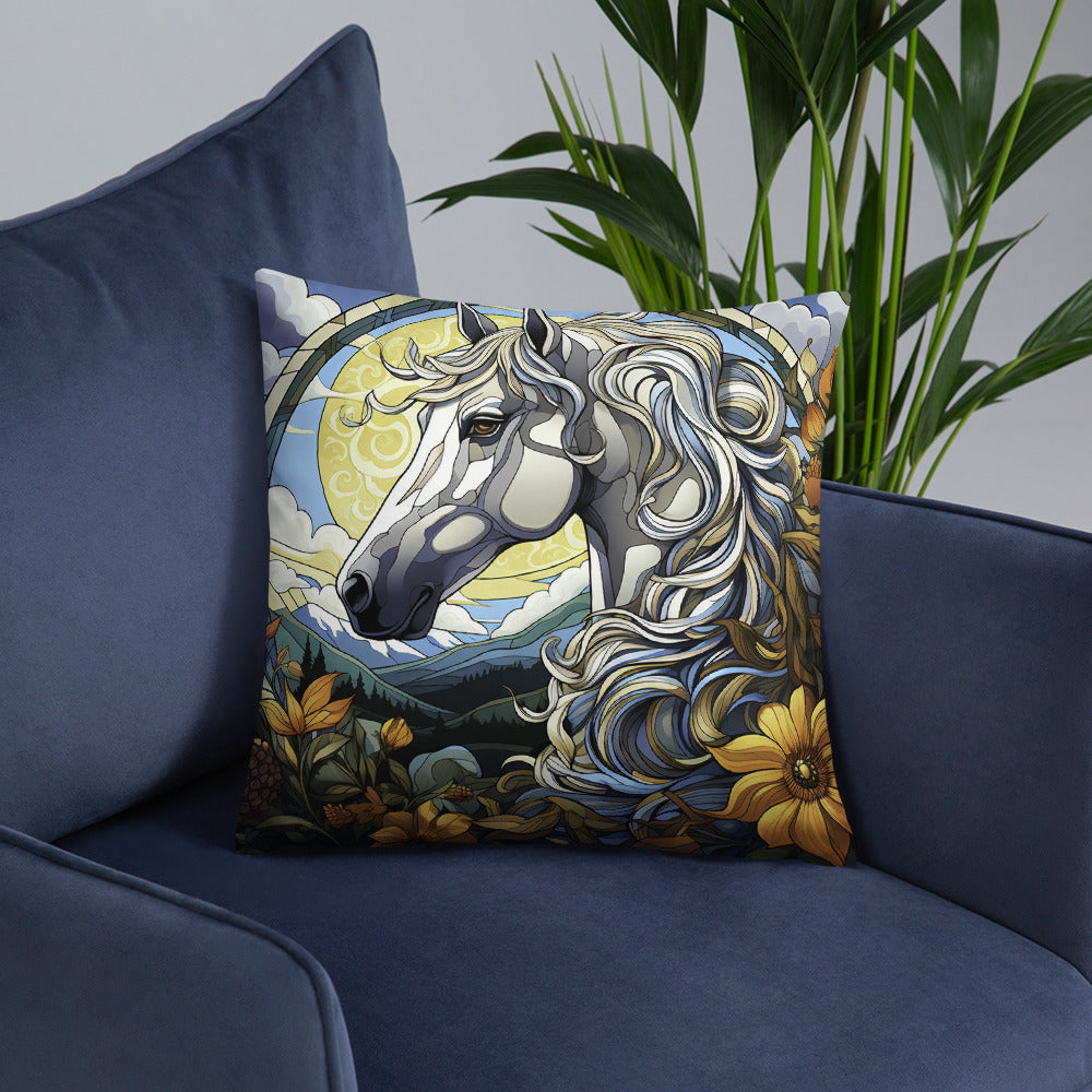 Horse Throw Pillow Art Nouveau Horse and Floral Polyester Decorative Cushion 18x18
