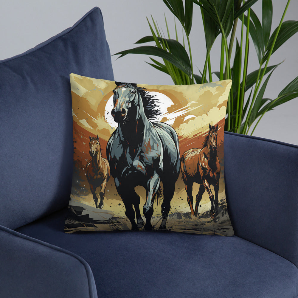 Horse Throw Pillow Vibrant Tonalist Horses Speedpainting Polyester Decorative Cushion 18x18