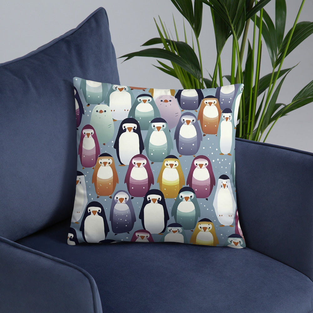 Bird Throw Pillow Snowy Penguin Pattern Art Polyester Decorative Cushion 18x18