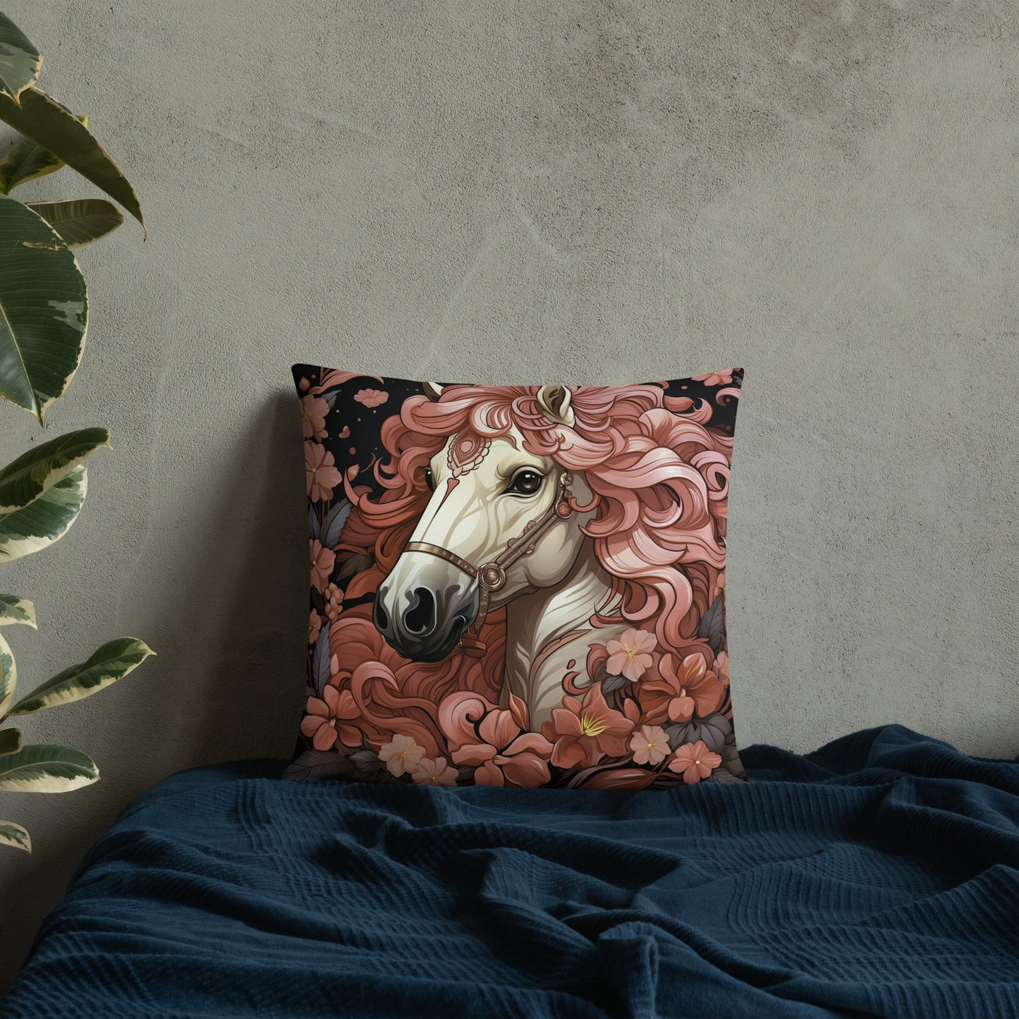 Horse Throw Pillow Floral Mane Elegance Comfort Polyester Decorative Cushion 18x18