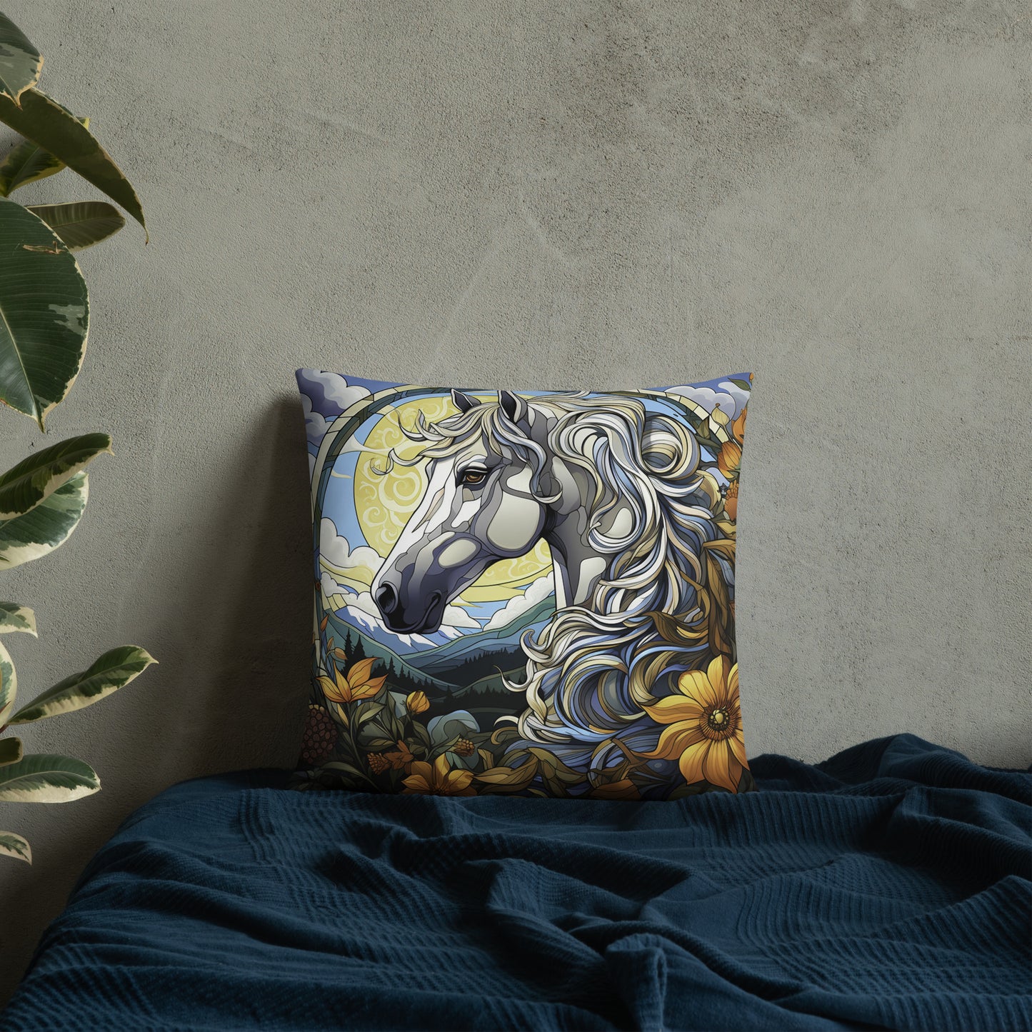 Horse Throw Pillow Art Nouveau Horse and Floral Polyester Decorative Cushion 18x18