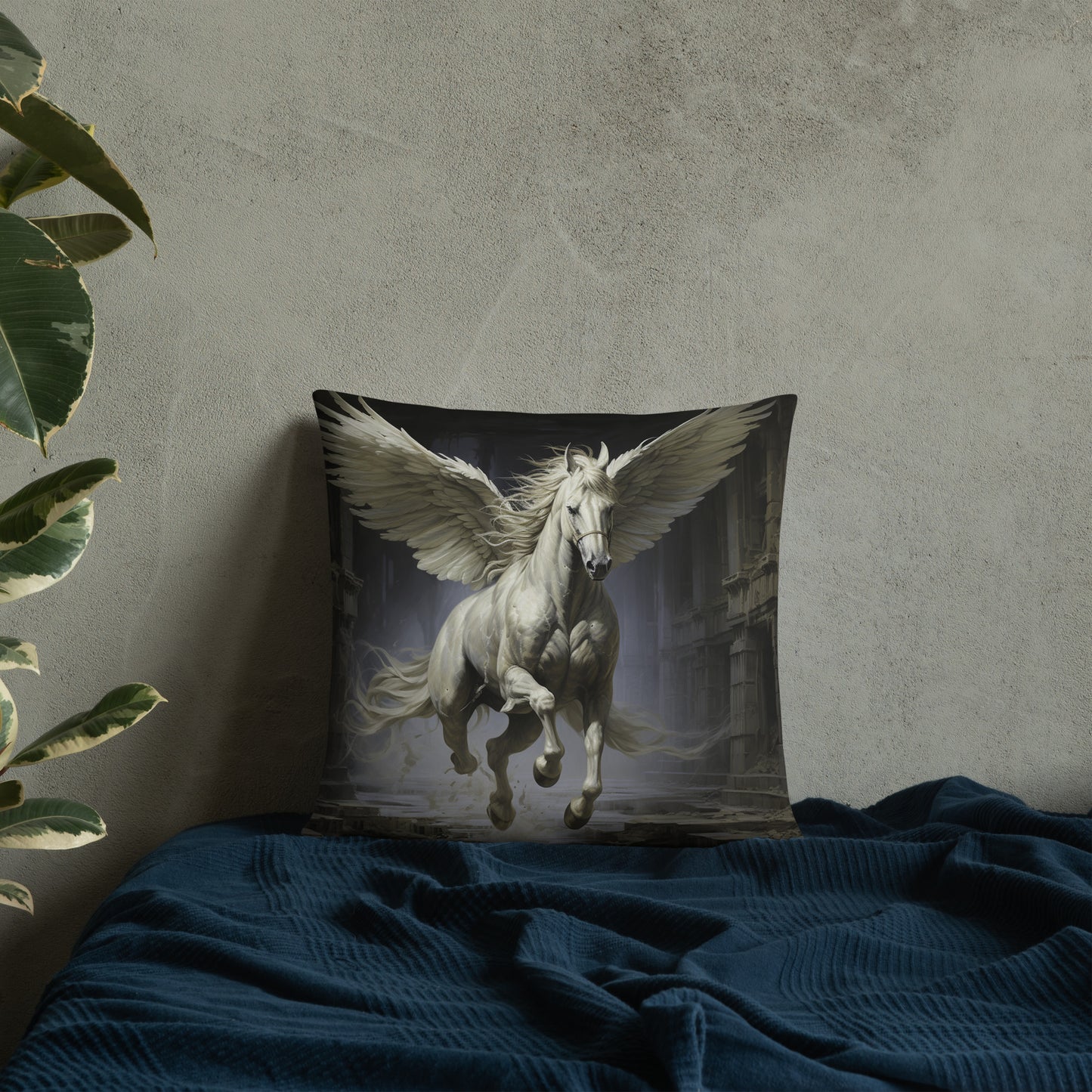 Horse Throw Pillow Mystical Winged Horse Realism Polyester Decorative Cushion 18x18