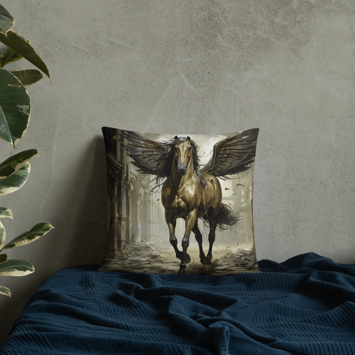 Horse Throw Pillow Mystical Urban Horse with Wings Polyester Decorative Cushion 18x18