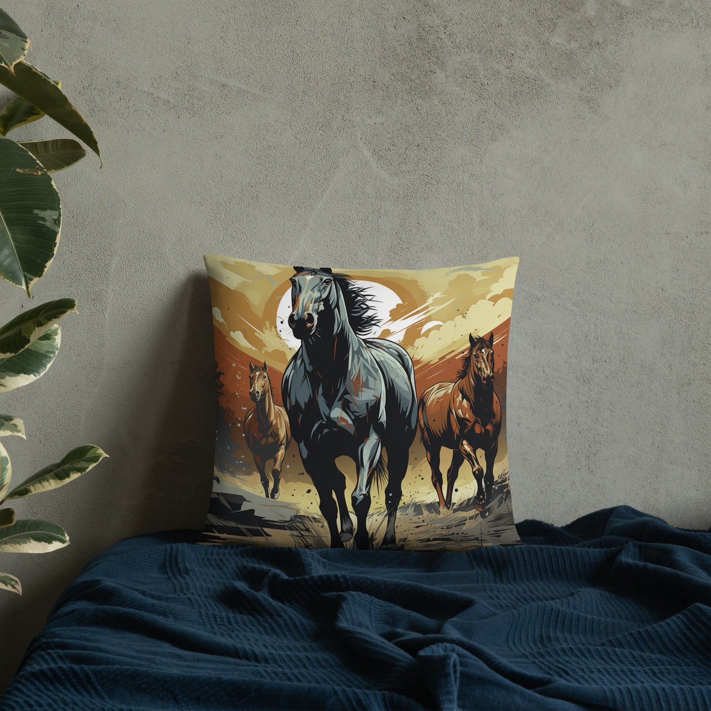 Horse Throw Pillow Vibrant Tonalist Horses Speedpainting Polyester Decorative Cushion 18x18