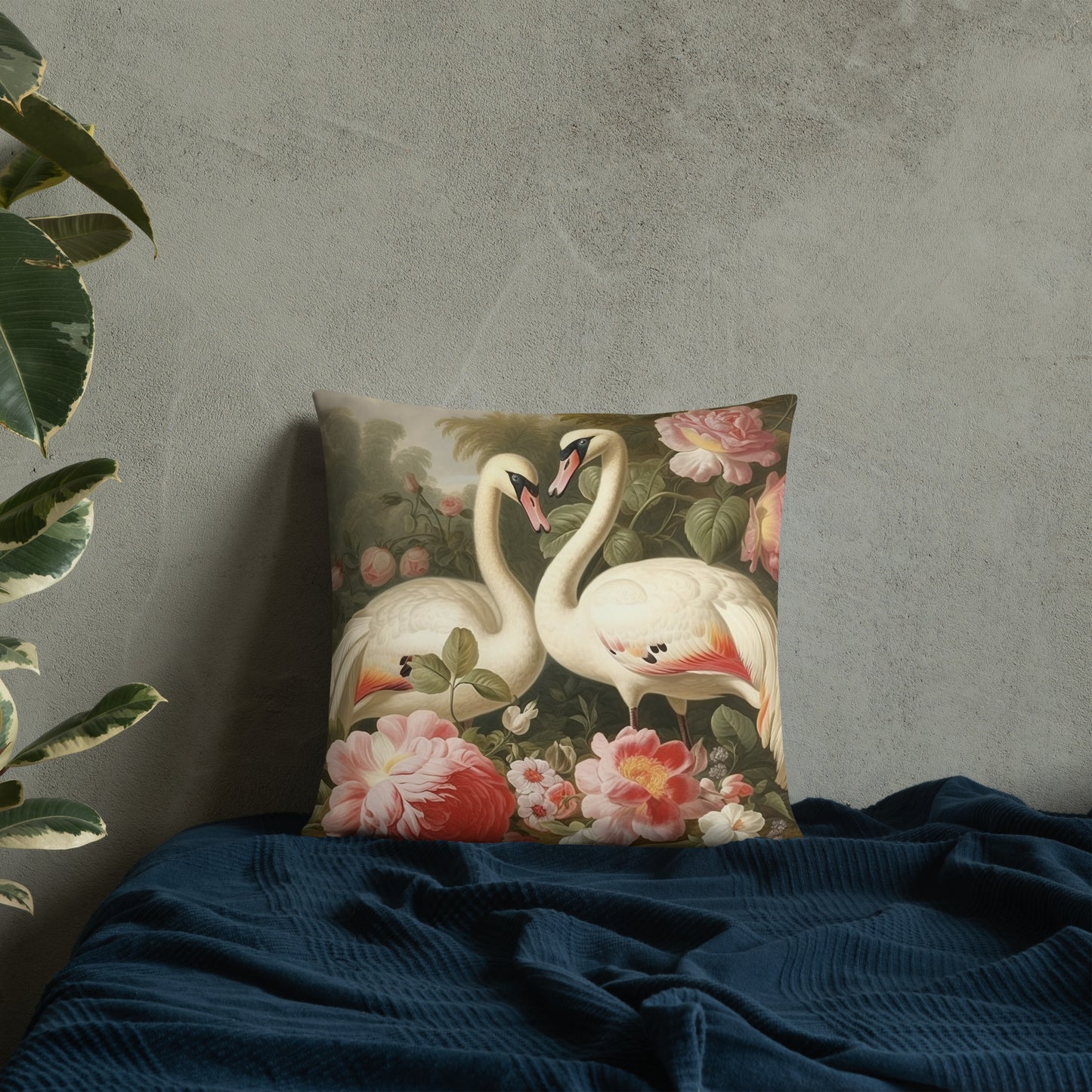 Bird Throw Pillow Graceful Swan Serenity Polyester Decorative Cushion 18x18