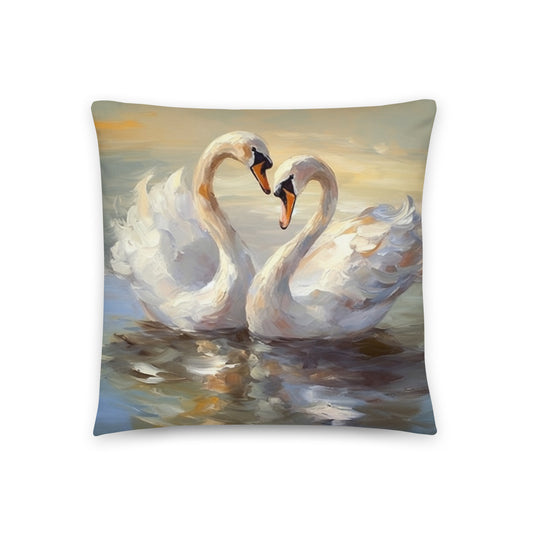 Bird Throw Pillow Elegant Swan Lake Polyester Decorative Cushion 18x18