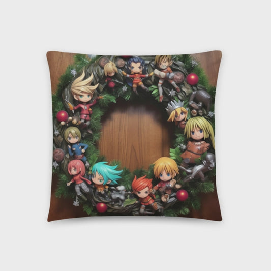 Christmas Throw Pillow Anime Wreath Fiesta Polyester Decorative Cushion 18x18