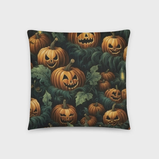 Halloween Throw Pillow Enchanted Twilight Pumpkin Foliage Polyester Decorative Cushion 18x18